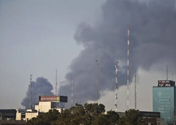 The US and Israel began launching military strikes in Iran on February 28. Pictured is smoke from explosions in Tehran on Friday