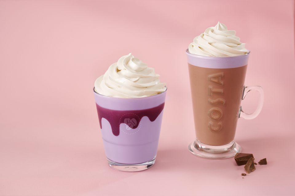 Sweet Ube Hot Chocolate and Sweet Ube Frappe from Costa Coffee.