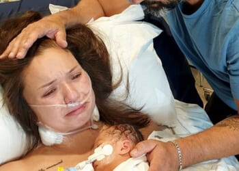 Kimberley Newark, 31, went to hospital in excruciating pain after a major blood vessel near Kimberley's stomach had ruptured causing massive internal bleeding