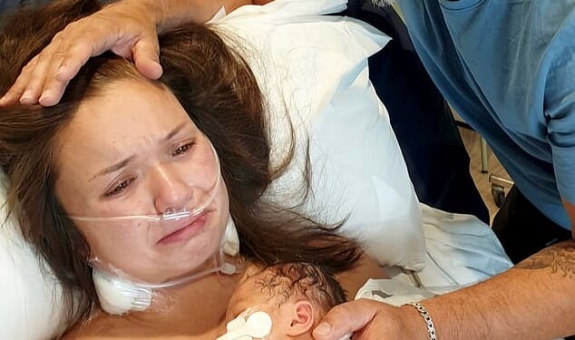 Kimberley Newark, 31, went to hospital in excruciating pain after a major blood vessel near Kimberley's stomach had ruptured causing massive internal bleeding