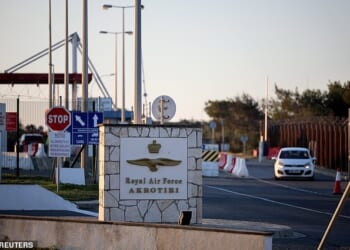 An Iranian drone hit the RAF Akrotiri base  in Cyprus, pictured, on Sunday night but an evacuation of non-essential personnel has been stopped due to a new threat from Iranian missiles and drones