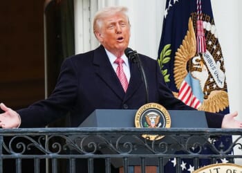 Pictured: Donald Trump speaks at an event celebrating farmers and Agriculture Day on the South Lawn of the White House on March 27, 2026