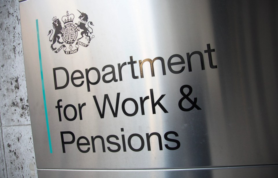 The sign for the Department for Work & Pensions with the royal coat of arms.