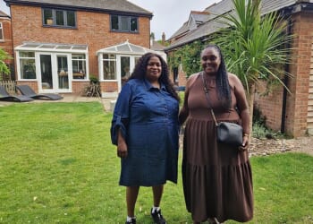 Struggling mother-of-three Val Mayer had her life changed when a millionaire agreed to invest £100,000 into her budding restaurant business (pictured left with her mother, Cleopatra Sillah, outside Steve Bolton's home in Bournemouth)