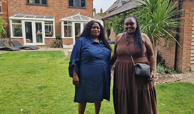 Struggling mother-of-three Val Mayer had her life changed when a millionaire agreed to invest £100,000 into her budding restaurant business (pictured left with her mother, Cleopatra Sillah, outside Steve Bolton's home in Bournemouth)