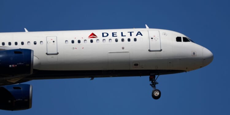 A Delta Air Lines plane prepares to land at Los Angeles International Airport in Los Angeles on March 7, 2026.