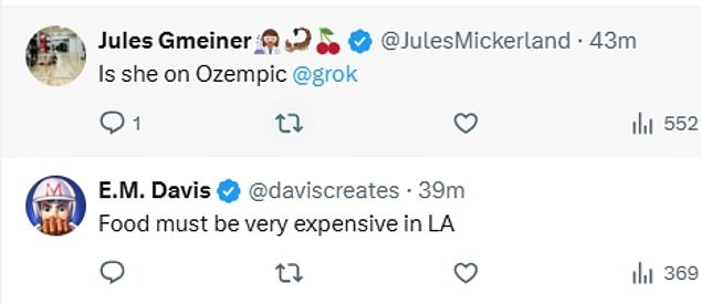 After photos of her appearance were released, X users shared their observations about her weight online