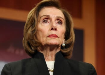 Speaker Emerita Nancy Pelosi listens to House Minority Leader Hakeem Jeffries speak at the U.S. Capitol on Nov. 20, 2025, in Washington, D.C.