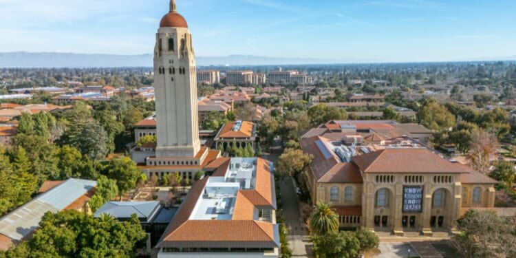 An aerial view of Stanford University in Palo Alto, Silicon Valley, California.