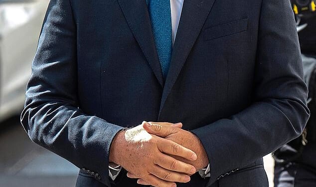 Pictured: Disgraced ex-BBC newsreader Huw Edwards, 64, arriving at Westminster Magistrates in 2024