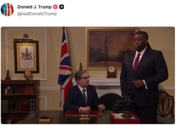 Donald Trump spread a toe-curling clip from the British version of 'Saturday Night Live' on his Truth Social platform this afternoon