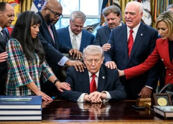 In what has become an annual ritual, evangelical leaders gathered around President Donald Trump in the Oval Office on Thursday and prayed over him and for US success in the war against Iran