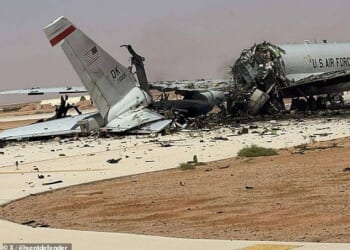 An image appears to show a US Air Force E-3G Sentry aircraft sitting in ruins at Prince Sultan Air Base in Saudi Arabia after an Iranian missile and drone strike