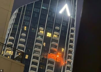 A hotel at Creek Harbour had to be evacuated after a fire caused by a drone strike