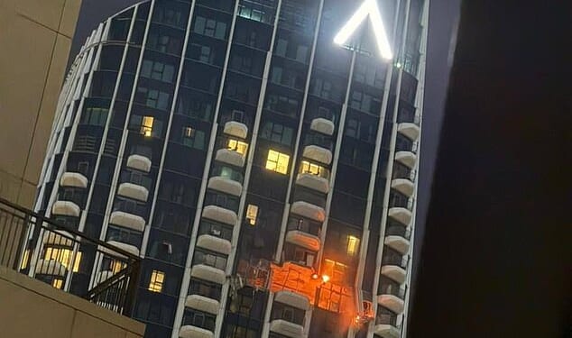 A hotel at Creek Harbour had to be evacuated after a fire caused by a drone strike