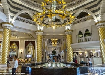 Sheikh Mohammed's war bunker: Zabeel Palace, where Dubai's rulers - the Al Maktoum family - live is said to have several safe rooms and its own separate power supply which could keep them safe for weeks (Pictured: a public room at Zabeel Palace)