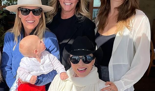 Home on the ranch: Alice (centre), Ann (left) and Cara Delevingne with Joan Collins in front