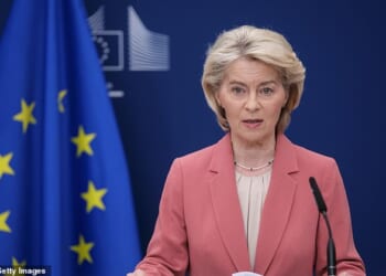 EU Commission President Ursula von der Leyen pictured making a statement at the EU Commission headquarter in Brussels last month