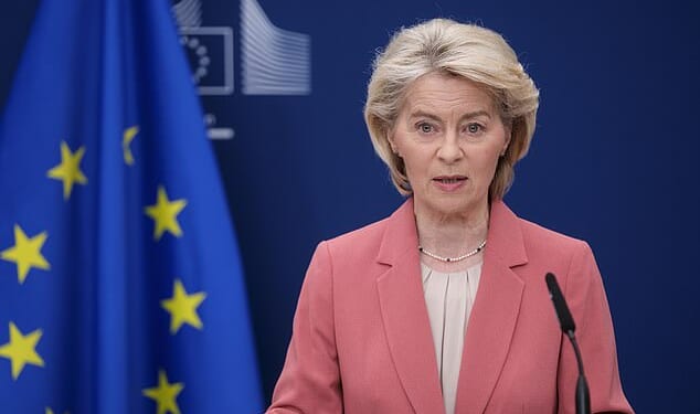 EU Commission President Ursula von der Leyen pictured making a statement at the EU Commission headquarter in Brussels last month