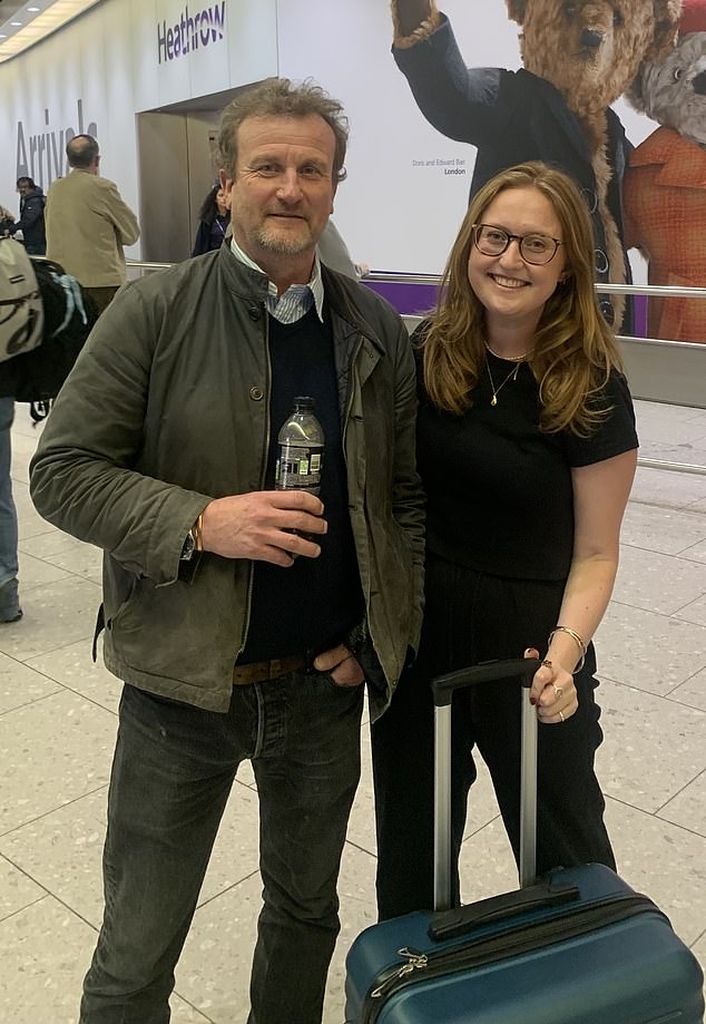 Lydia Welch (pictured with her father in Heathrow) said strikes had been every 'morning, afternoon, evening, [and] midnight' when she visited her cousin in Abu Dhabi