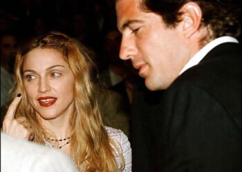 JFK Jr proved to be a hands-on editor brimming with ideas, but the weirdest of them all was his suggestion for a front cover for a 1996 issue that involved dressing Madonna up as his mother (Pictured together in 1997)