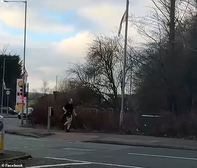 Semi-naked Mark Richards, 48, sprints away from the scene of the crash