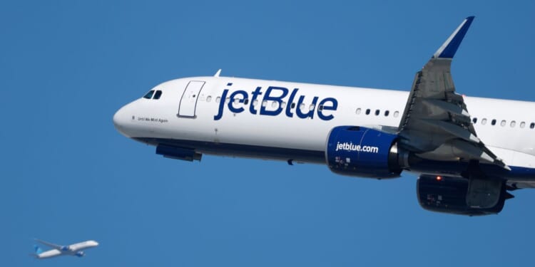 A JetBlue Airways Airbus A321 departs from Los Angeles International Airport en route to New York in a file photo dated Oct. 17.