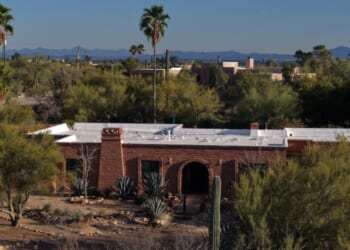 In an aerial view, the home of Nancy Guthrie is shown on March 2, 2026, in Tucson, Arizona.