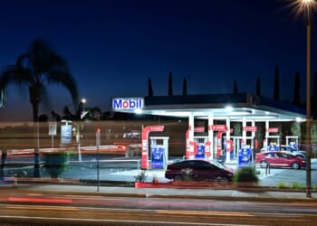A Mobil gas station is seen in Los Angeles on Sept. 9, 2025.