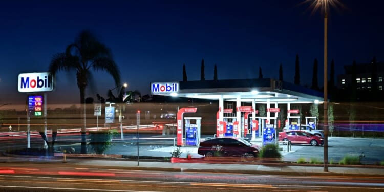 A Mobil gas station is seen in Los Angeles on Sept. 9, 2025.