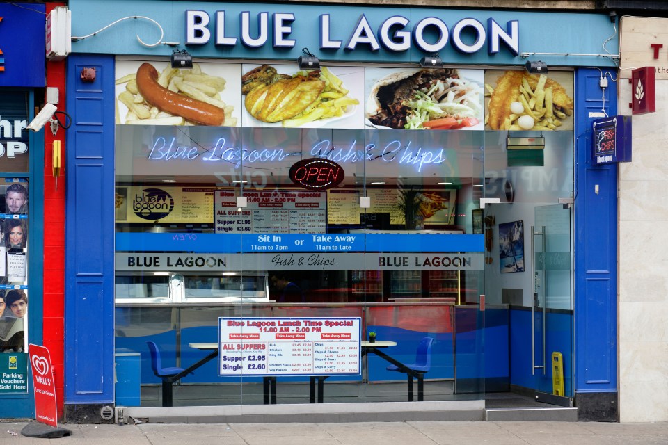 Blue Lagoon Fish and Chip shop in Glasgow, Scotland.
