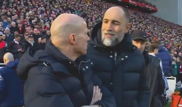 Fans believe Igor Tudor mistook Tottenham's liaison officer Allan Dixon for Arne Slot at Anfield