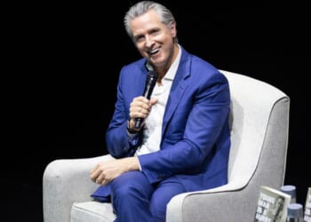 California Governor Gavin Newsom sits for an interview at an event promoting his book "Young Man in a Hurry" on Feb. 28, 2026 in San Francisco.