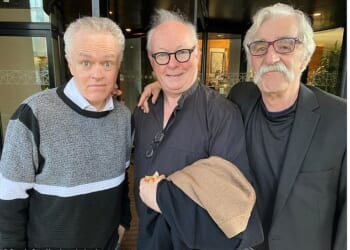 Father Ted stars Patrick McDonnell, Ben Keaton (centre) and Paddy Ward at Comic Con in Belfast in 2024