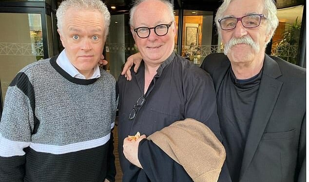 Father Ted stars Patrick McDonnell, Ben Keaton (centre) and Paddy Ward at Comic Con in Belfast in 2024