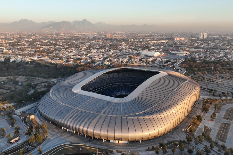 Aerial view of the Estadio BBVA stadium in Monterrey, Mexico.