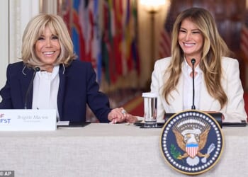 Pictured: France's first lady Brigitte Macron with U.S. first lady Melania Trump during the 'Fostering the Future Together Global Coalition Summit'