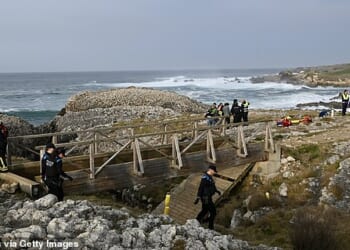 The group of seven were crossing the walkway (pictured) at El Bocal Beach in the city of Santander when the horrifying accident happened at around 4.30pm on Tuesday
