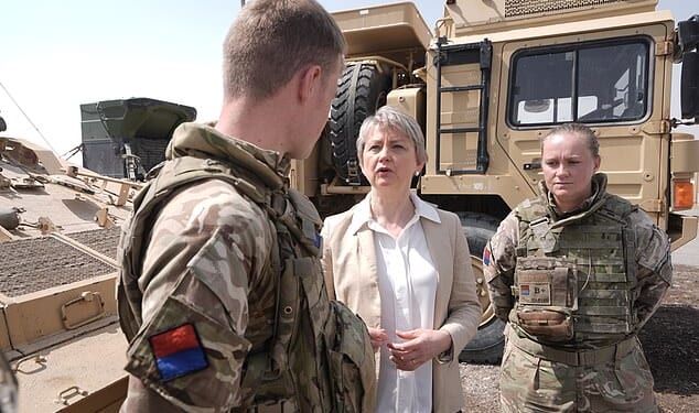 Foreign Secretary Yvette Cooper during a visit to a British military base near Riyadh, Saudi Arabia on March 13, 2026