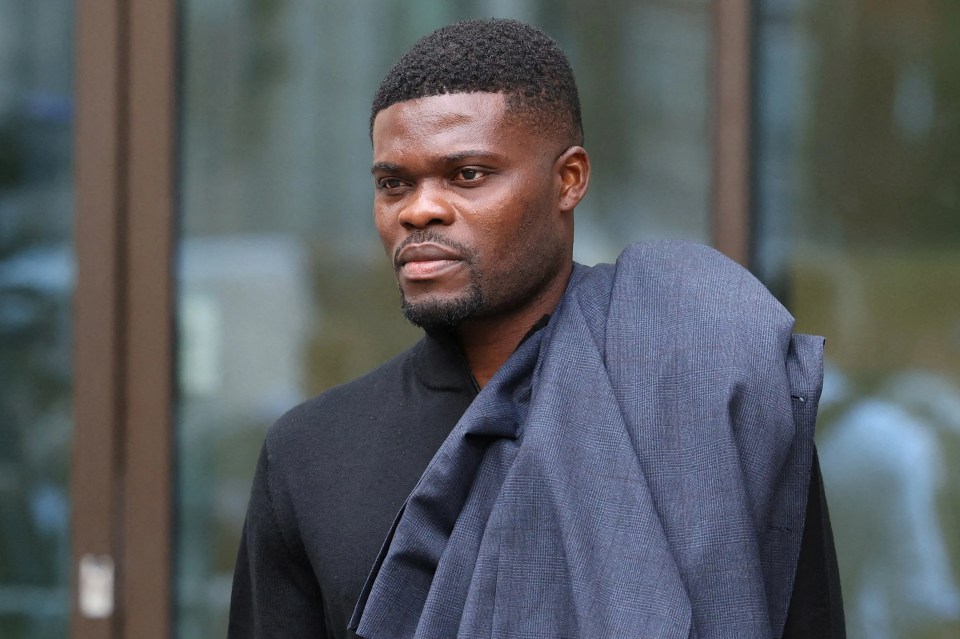 Thomas Partey, an Arsenal football player, walks outside Westminster Magistrates' Court in London.