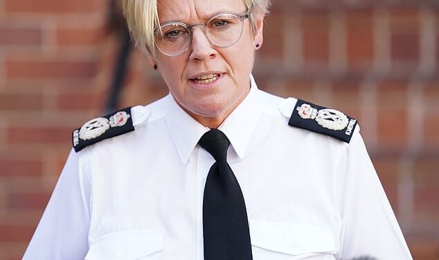 Former Nottinghamshire Police Chief Constable Kate Meynell pictured speaking to the media outside Central Police Station in Nottingham shortly after the triple killings