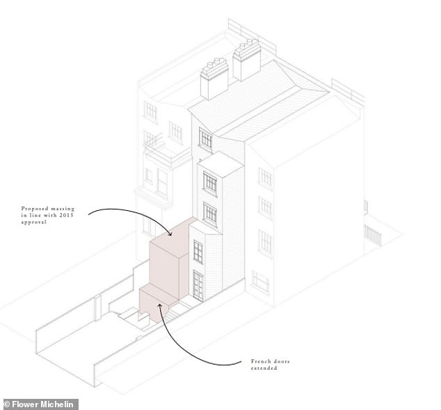Image shows the proposed changes to the rear of the property which is located in one of London's most exclusive postcodes