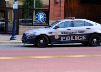A police car parked on the street in St. George's County, Maryland.
