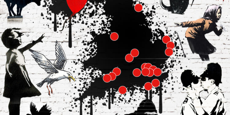 From secret codes to identity clues… interactive map reveals location EVERY piece of Banksy graffiti art in UK