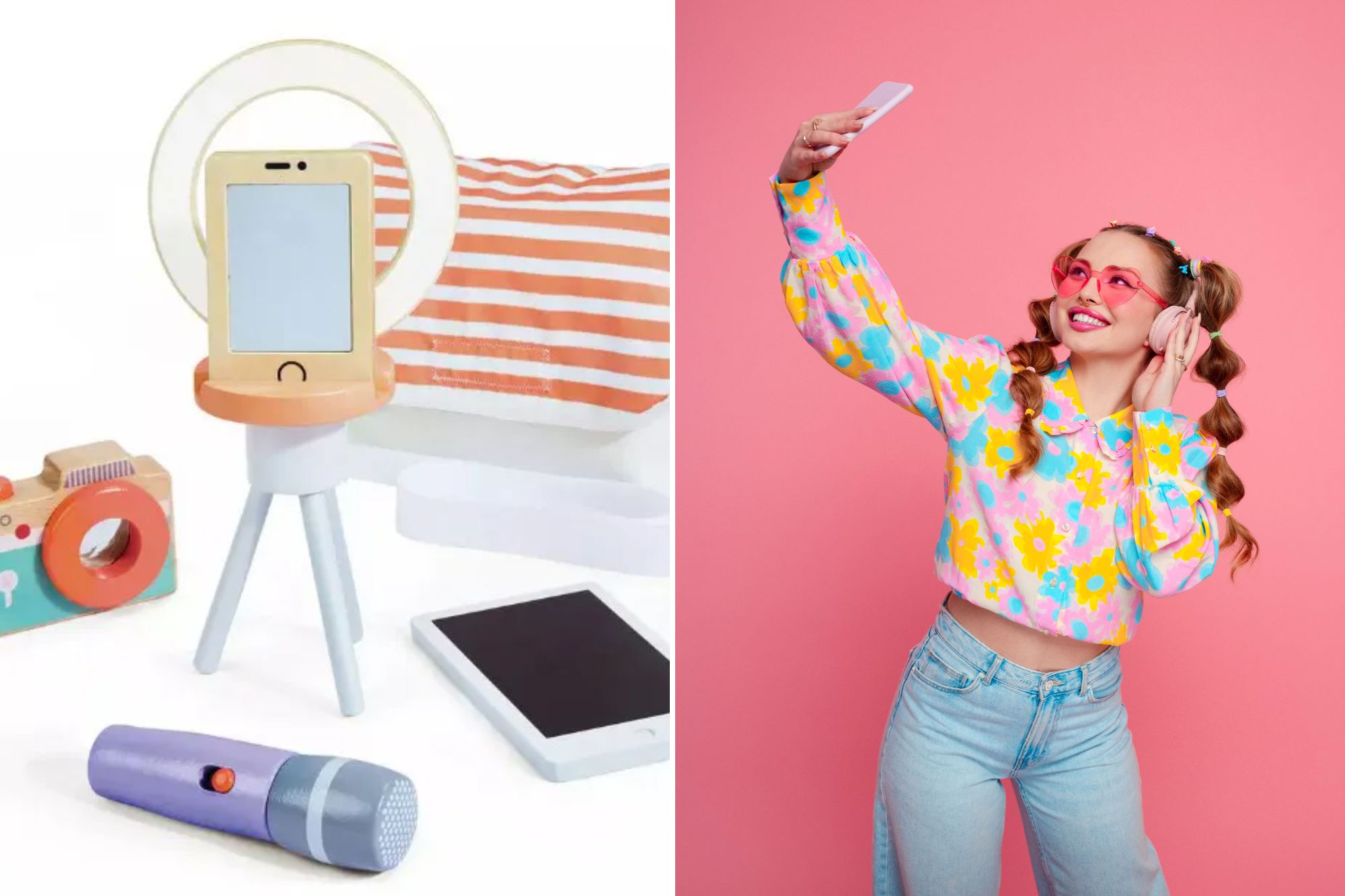 An image collage containing 2 images, Image 1 shows NINTCHDBPICT001068871520, Image 2 shows Gen Z young woman with stylish hairstyle against pink background