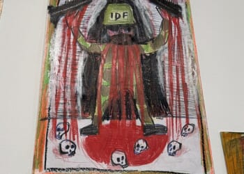 The exhibition, titled Drawings Against Genocide, has been reported to police following complaints that it depicts Jews using offensive stereotypes