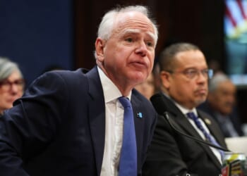 Minnesota Gov. Tim Walz and Minnesota Attorney General Keith Ellison testify before a House Oversight and Government Reform Committee hearing in the U.S. Capitol Building on March 4, 2026 in Washington, DC.