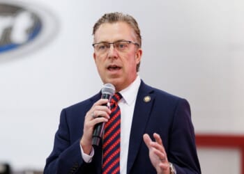 Rep. Andy Ogles speaks during a get out the vote event held in support of Republican congressional candidate Matt Van Epps on Dec. 1, 2025, in Franklin, Tennessee.