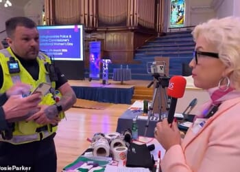 Footage of the encounter showed two policemen approach Ms Keen and other members of the Let Women Speak (LWS) group