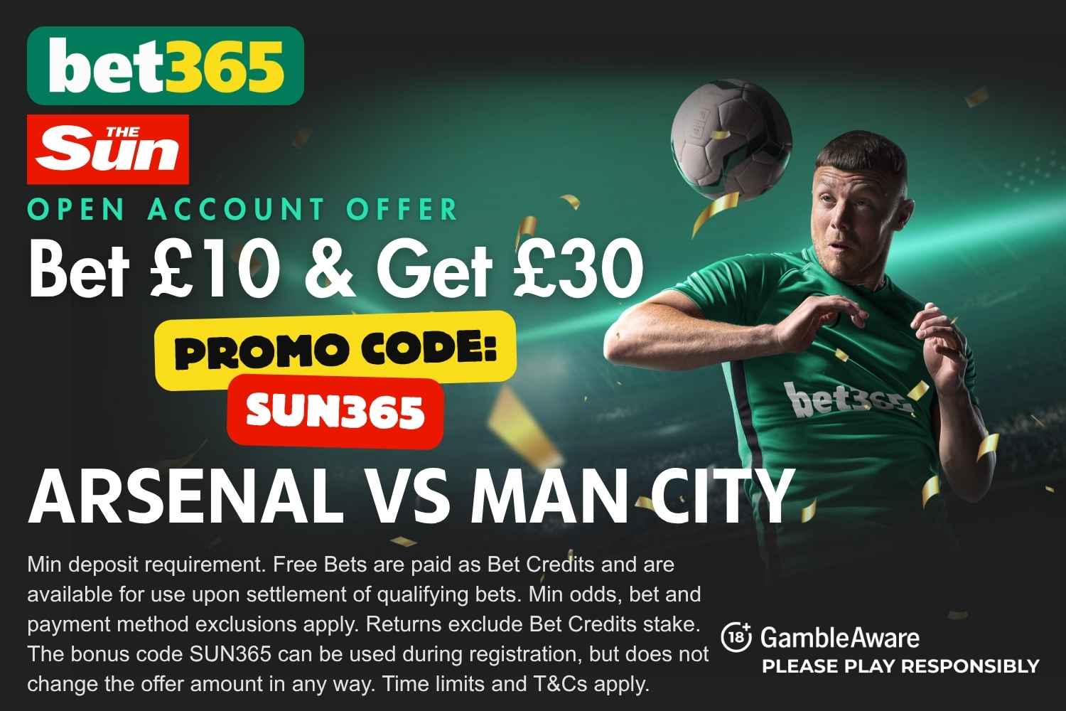 Arsenal vs Man City bet365 bonus code